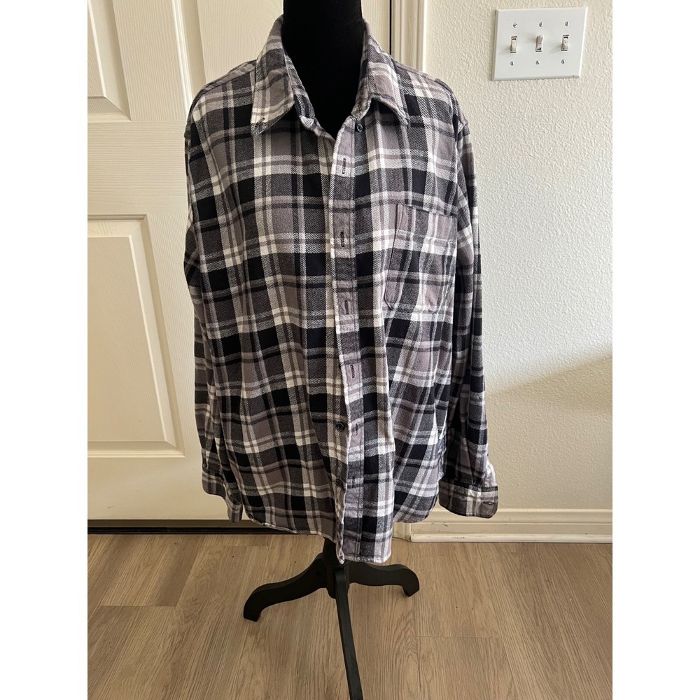 Eddie Bauer Men's Black Plaid Flannel Cabincore Log Cabin Long Sleeve Shirt  XXL